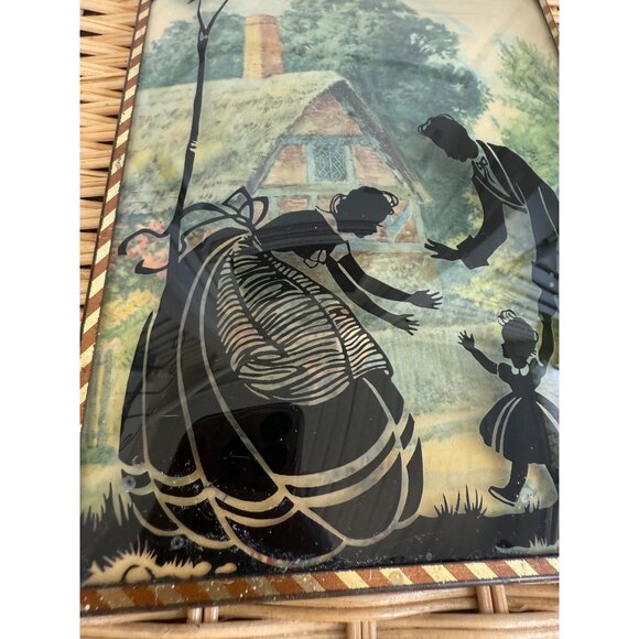 Vintage 40's Reverse Painted Victorian Couple Toddle Convex Glass Picture - Picture 4 of 8